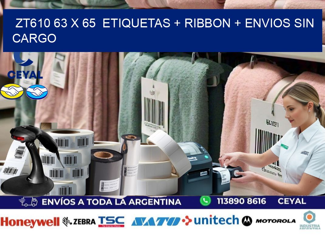 ZT610 63 x 65 etiquetas + ribbon + envios sin cargo