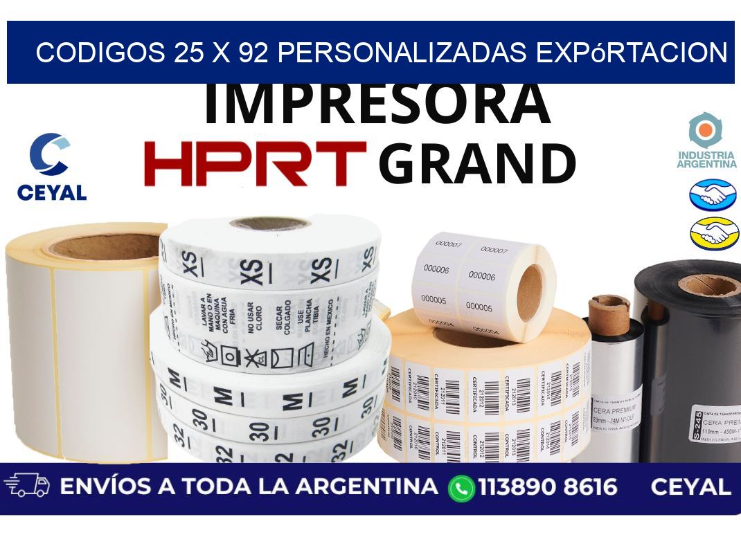 codigos 25 x 92 personalizadas expórtacion