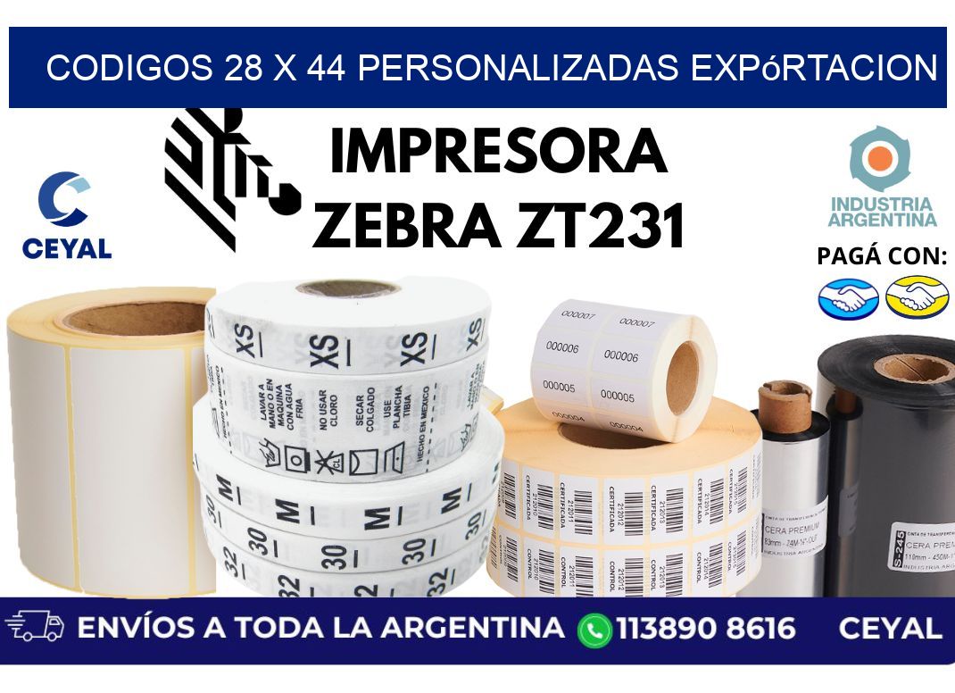 codigos 28 x 44 personalizadas expórtacion