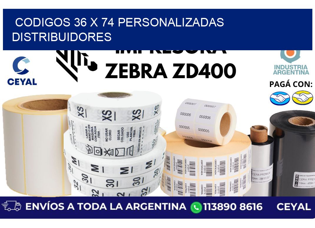 codigos 36 x 74 personalizadas distribuidores
