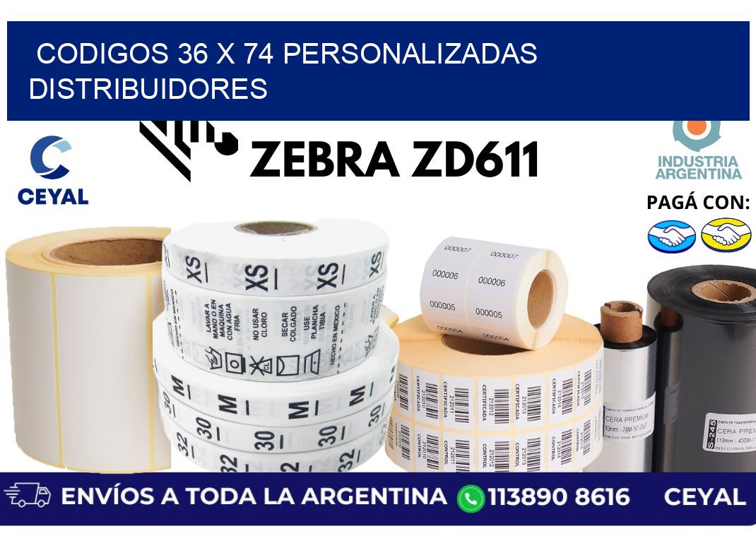 codigos 36 x 74 personalizadas distribuidores