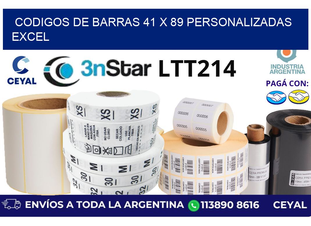 codigos de barras 41 x 89 personalizadas excel