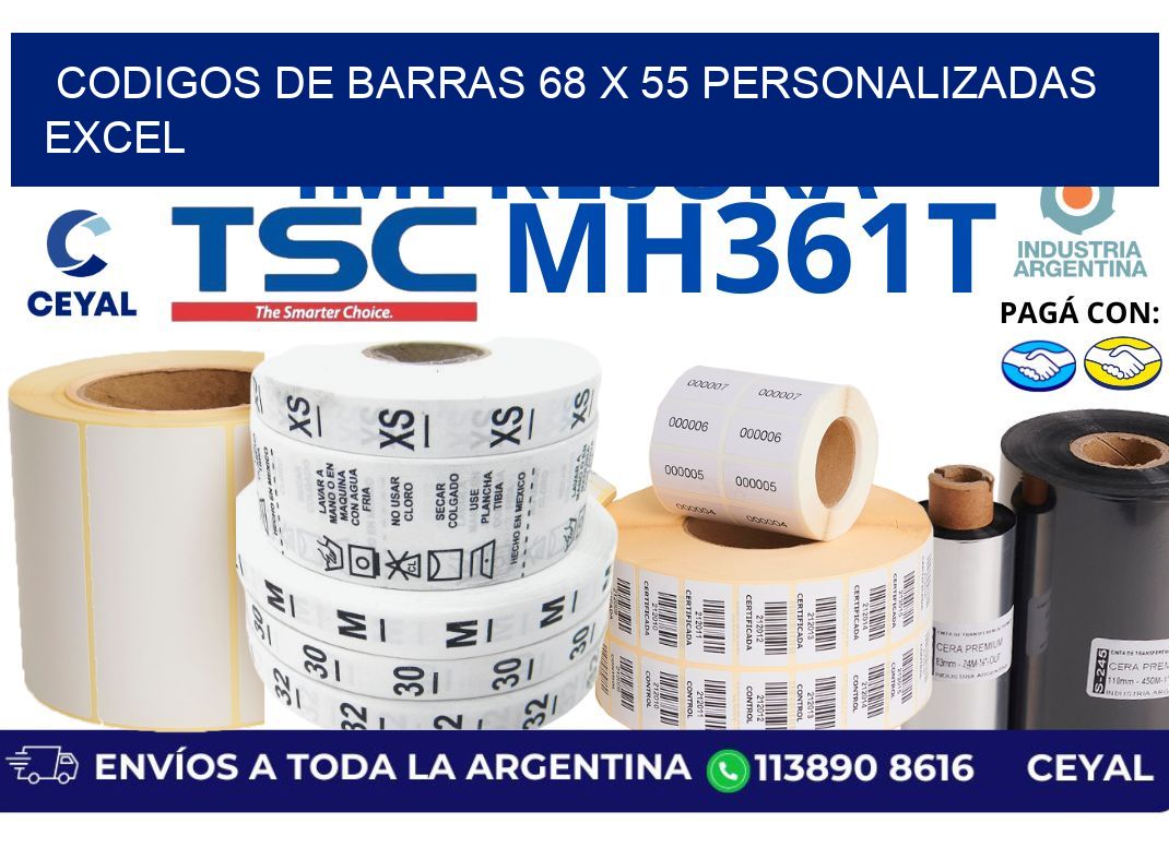 codigos de barras 68 x 55 personalizadas excel