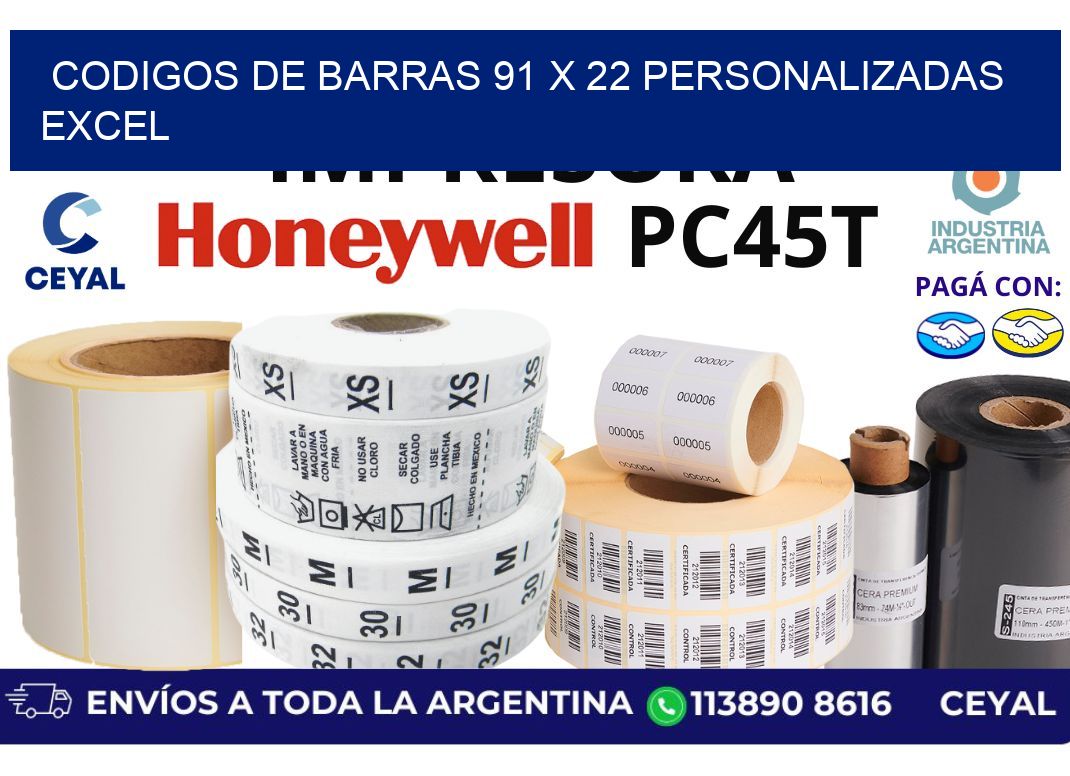 codigos de barras 91 x 22 personalizadas excel