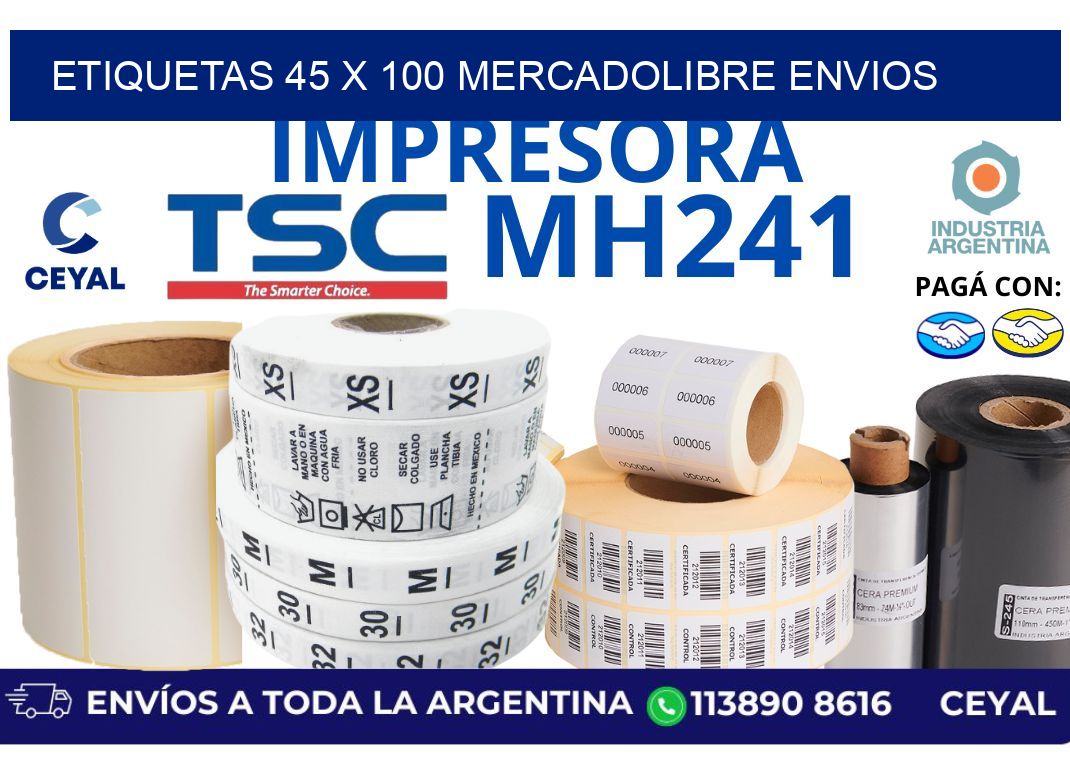 etiquetas 45 x 100 mercadolibre envios