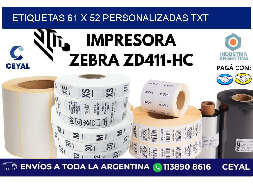 etiquetas 61 x 52 personalizadas txt
