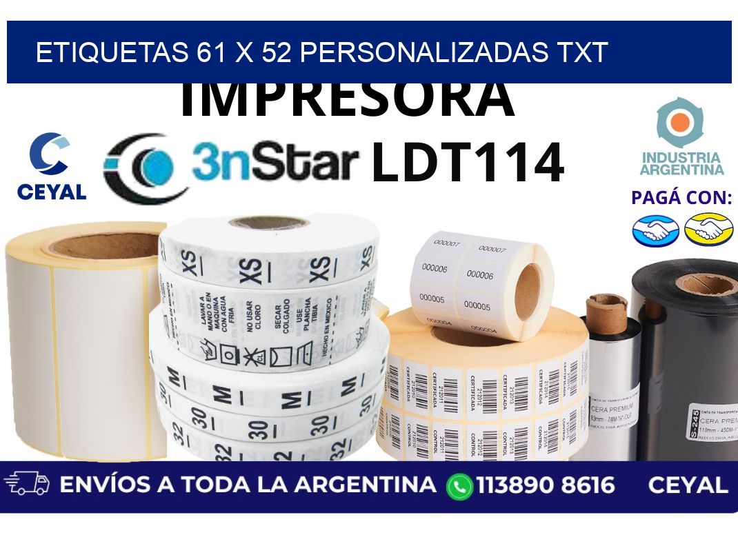 etiquetas 61 x 52 personalizadas txt