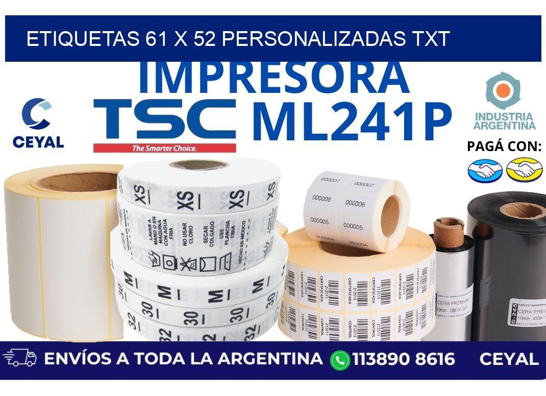 etiquetas 61 x 52 personalizadas txt