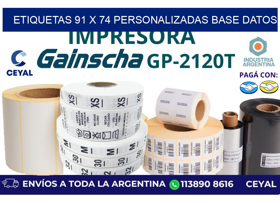 etiquetas 91 x 74 personalizadas base datos