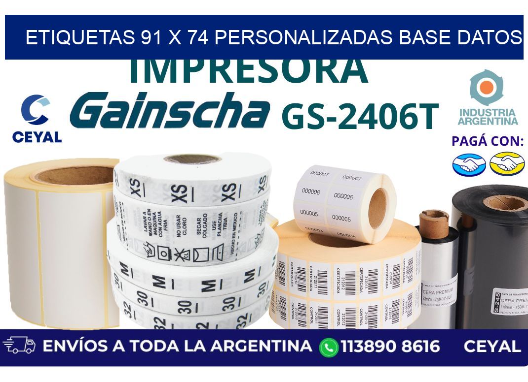 etiquetas 91 x 74 personalizadas base datos