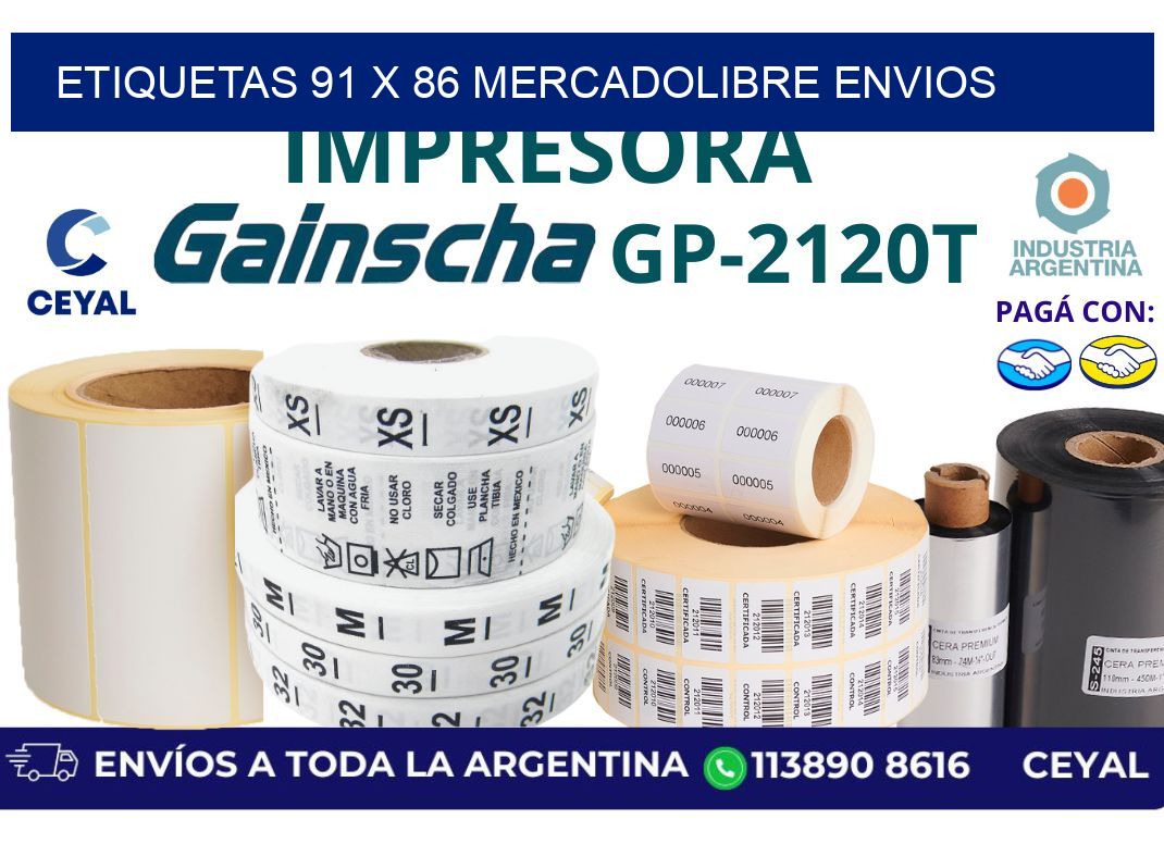 etiquetas 91 x 86 mercadolibre envios