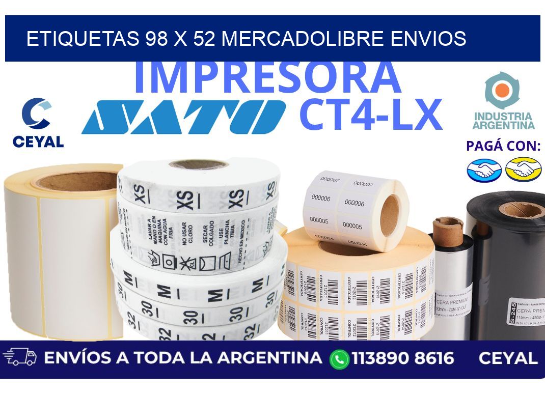 etiquetas 98 x 52 mercadolibre envios