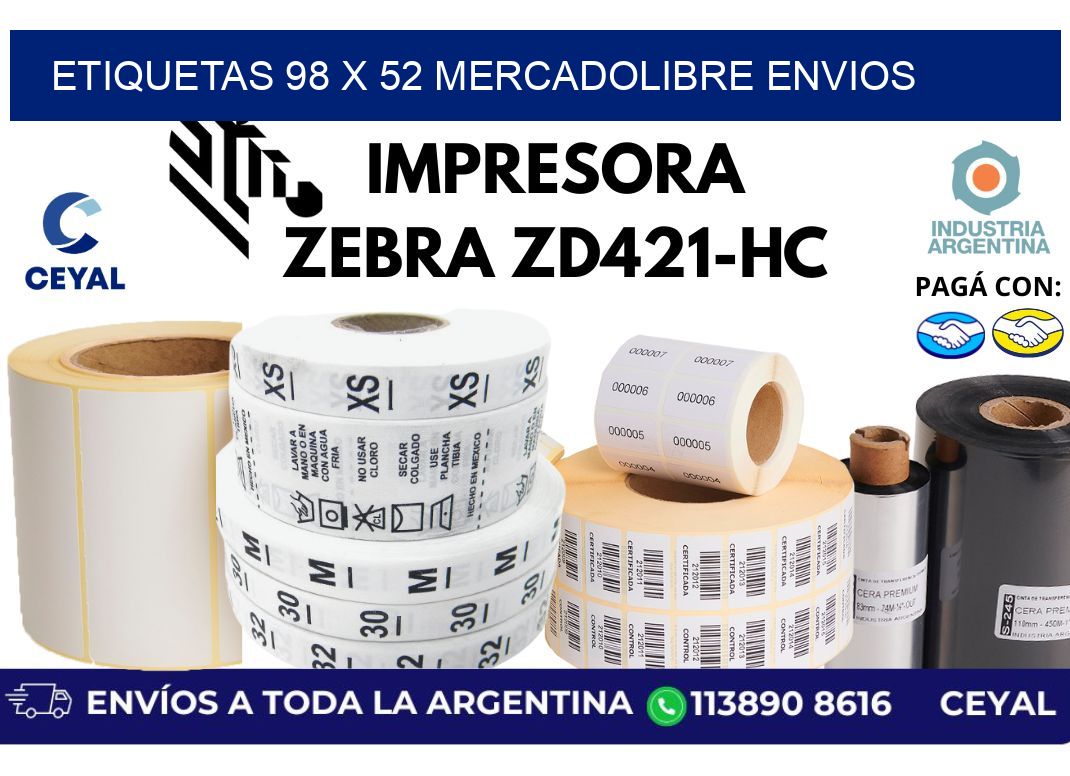 etiquetas 98 x 52 mercadolibre envios