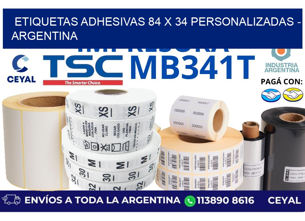 etiquetas adhesivas 84 x 34 personalizadas - Argentina