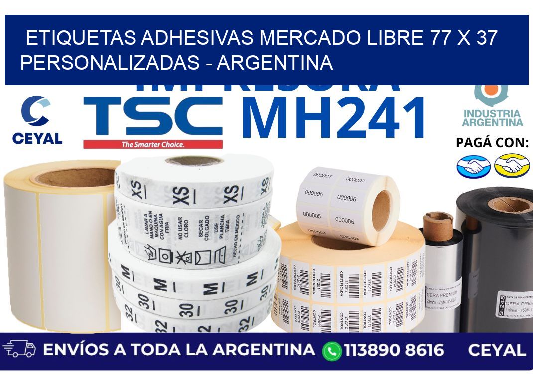 etiquetas adhesivas mercado libre 77 x 37 personalizadas - Argentina
