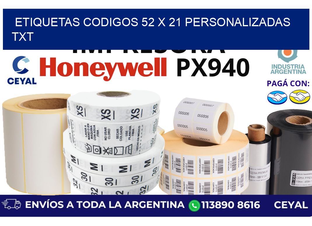 etiquetas codigos 52 x 21 personalizadas txt