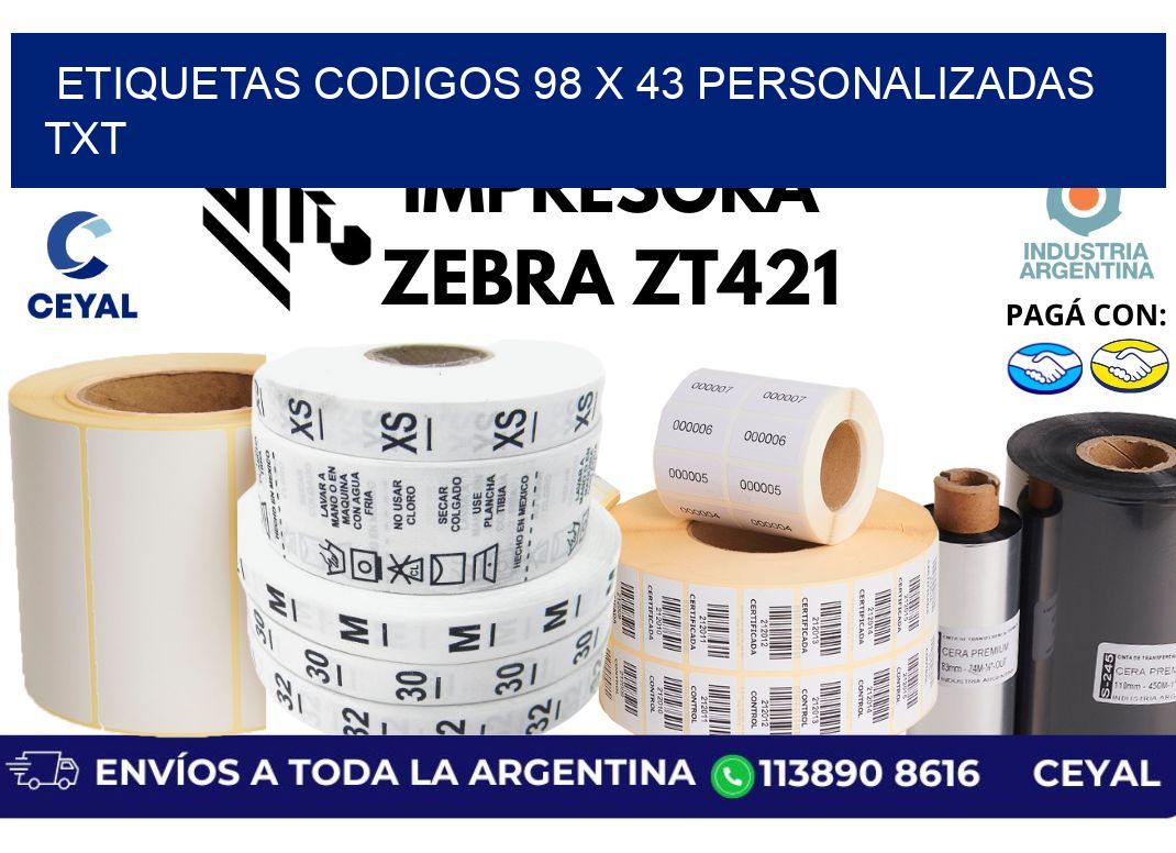 etiquetas codigos 98 x 43 personalizadas txt