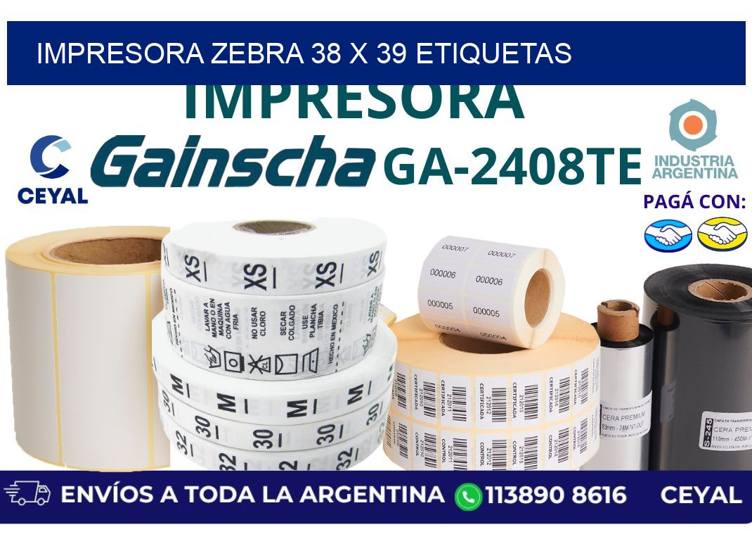impresora zebra 38 x 39 etiquetas