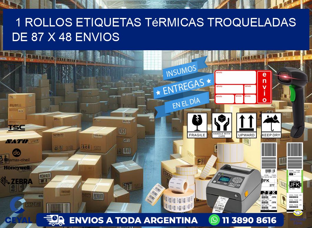 1 Rollos Etiquetas Térmicas Troqueladas De 87 x 48 ENVIOS