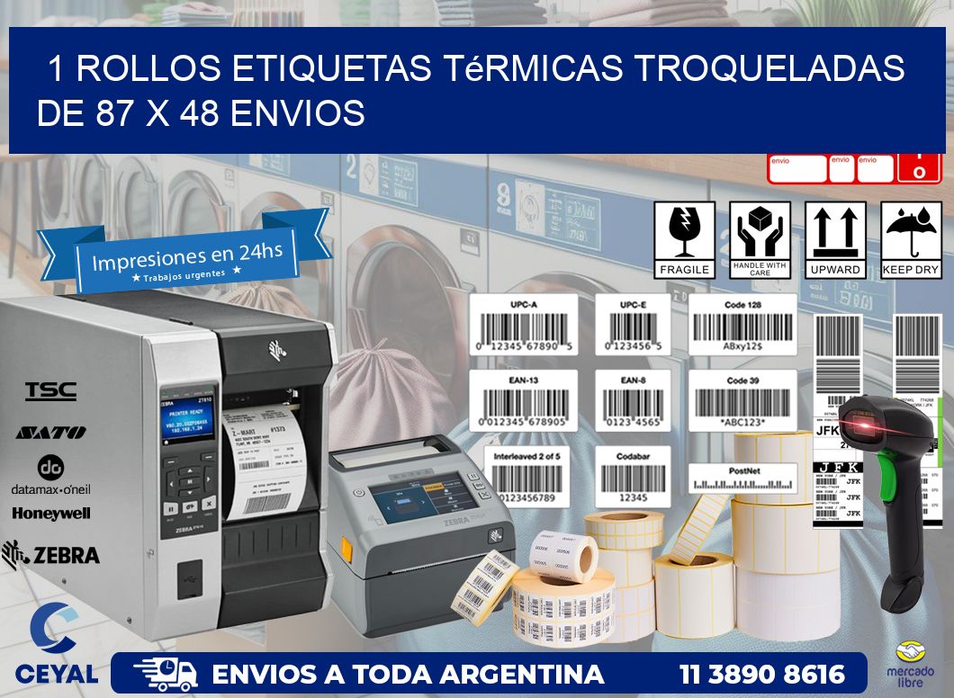 1 Rollos Etiquetas Térmicas Troqueladas De 87 x 48 ENVIOS