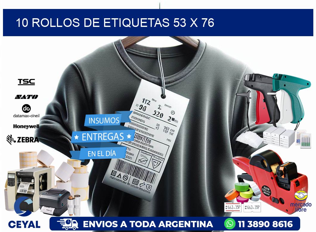 10 ROLLOS DE ETIQUETAS 53 x 76