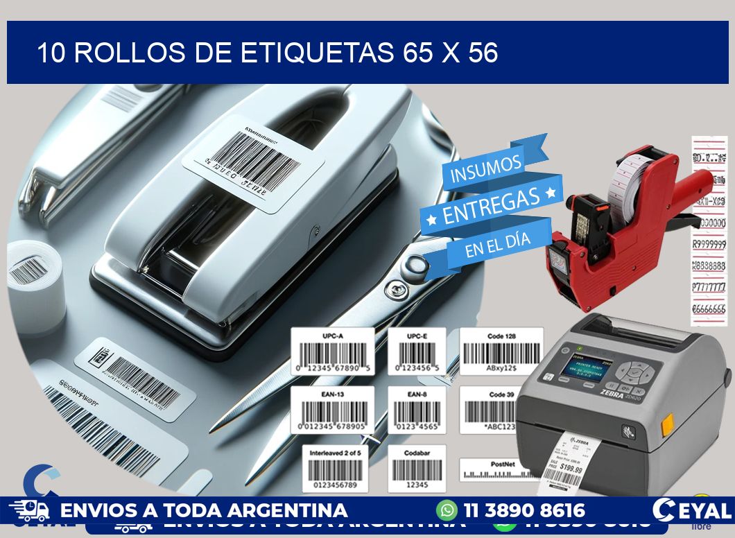 10 ROLLOS DE ETIQUETAS 65 x 56