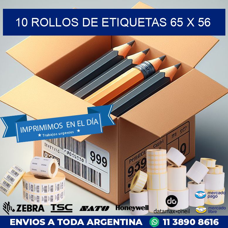 10 ROLLOS DE ETIQUETAS 65 x 56