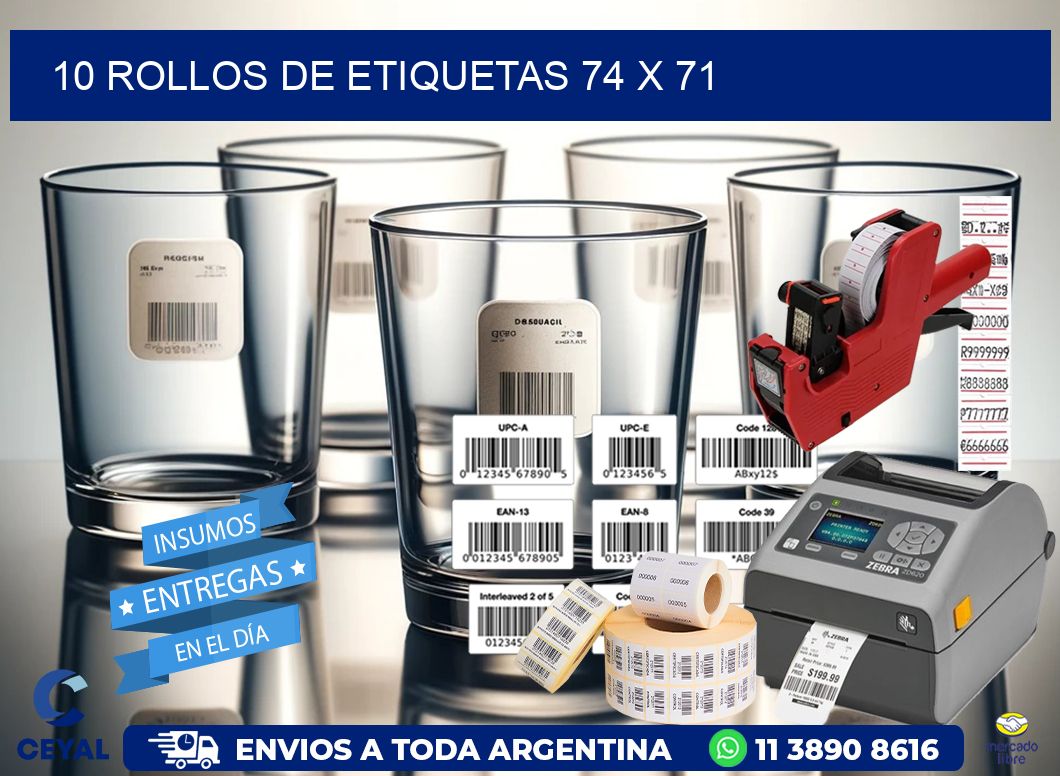 10 ROLLOS DE ETIQUETAS 74 x 71
