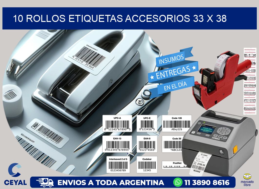 10 ROLLOS ETIQUETAS ACCESORIOS 33 x 38