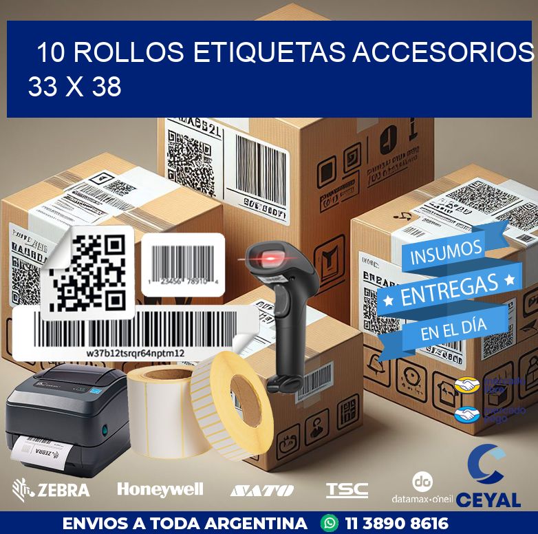 10 ROLLOS ETIQUETAS ACCESORIOS 33 x 38