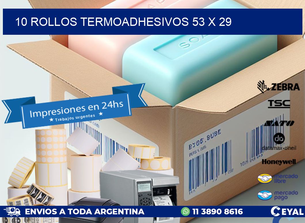 10 ROLLOS TERMOADHESIVOS 53 x 29