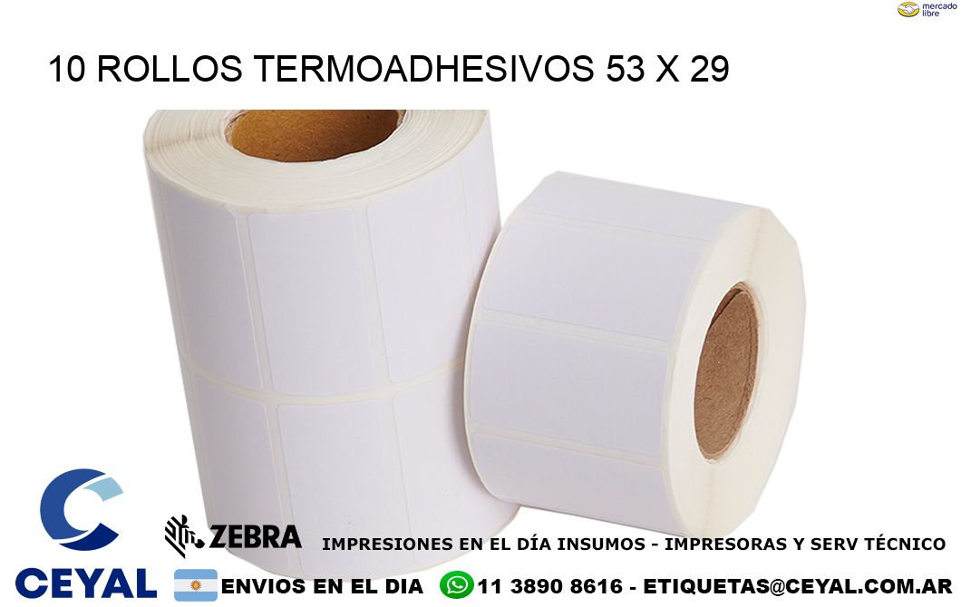 10 ROLLOS TERMOADHESIVOS 53 x 29