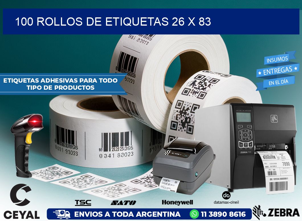100 ROLLOS DE ETIQUETAS 26 x 83
