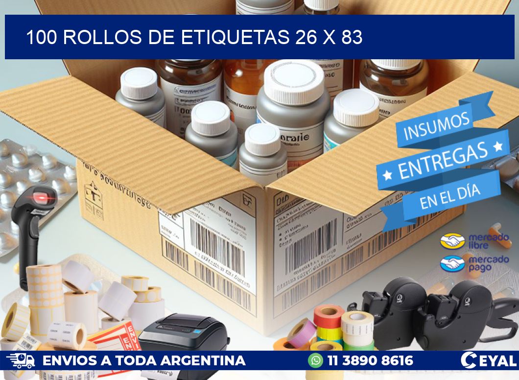 100 ROLLOS DE ETIQUETAS 26 x 83