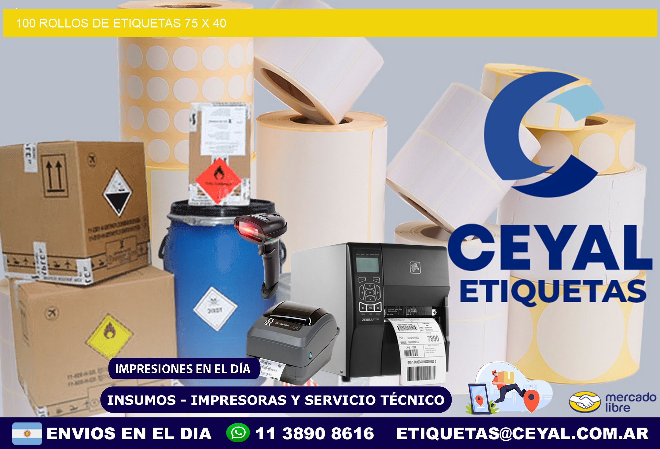 100 ROLLOS DE ETIQUETAS 75 x 40