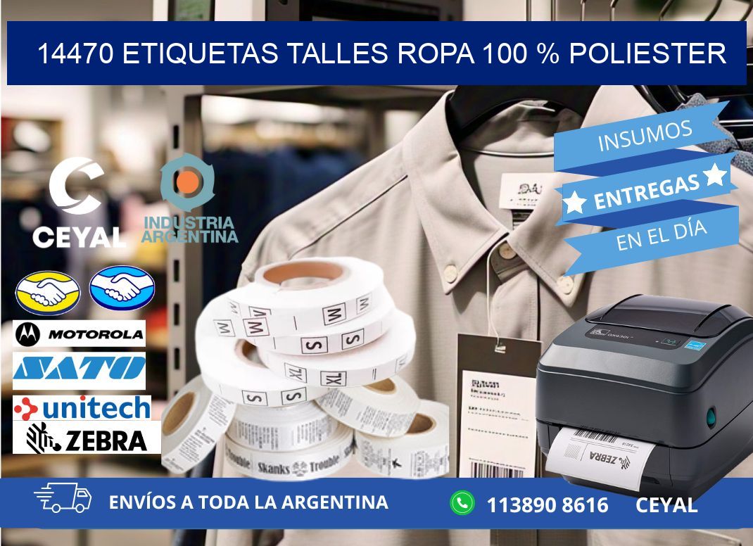 14470 ETIQUETAS TALLES ROPA 100 % POLIESTER