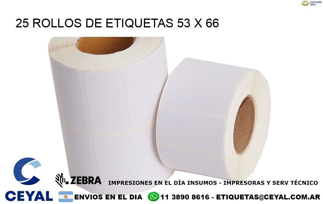 25 ROLLOS DE ETIQUETAS 53 x 66