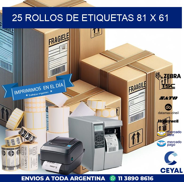 25 ROLLOS DE ETIQUETAS 81 x 61