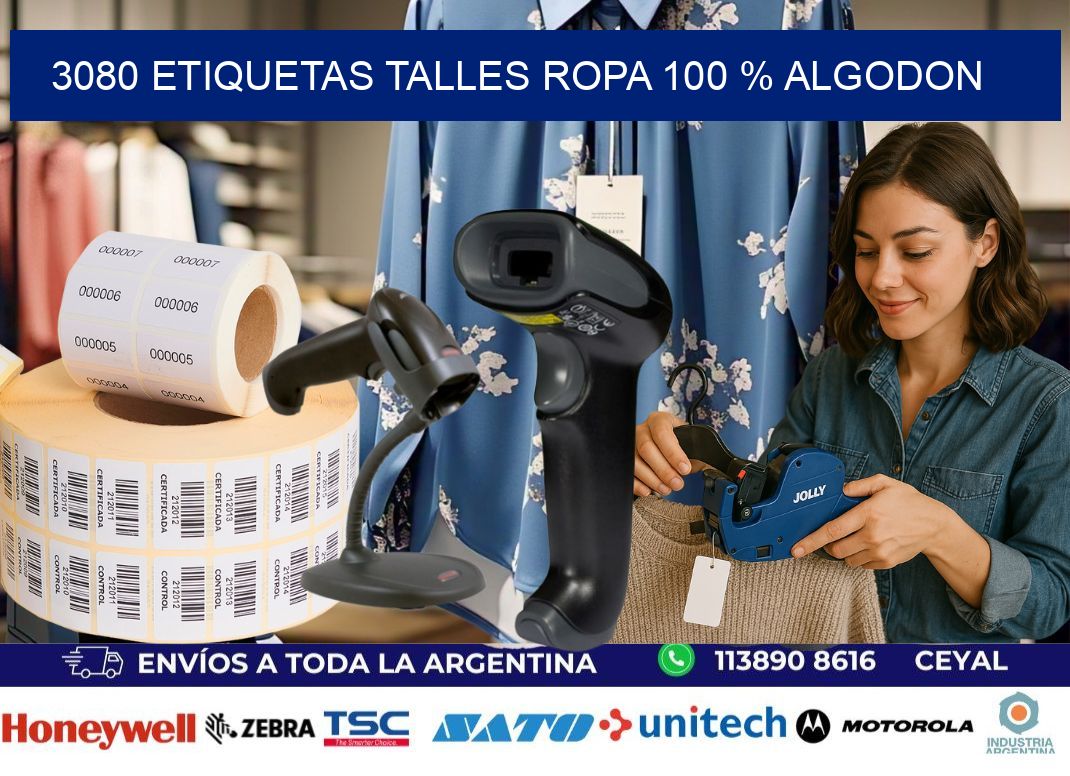 3080 ETIQUETAS TALLES ROPA 100 % ALGODON