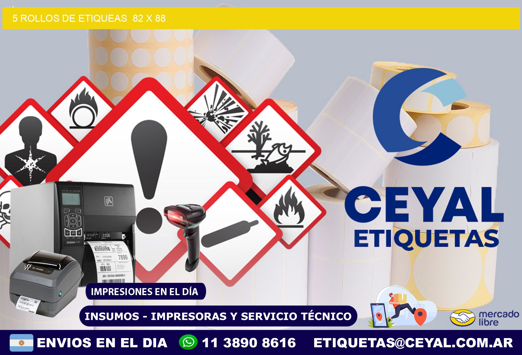 5 ROLLOS DE ETIQUEAS  82 x 88