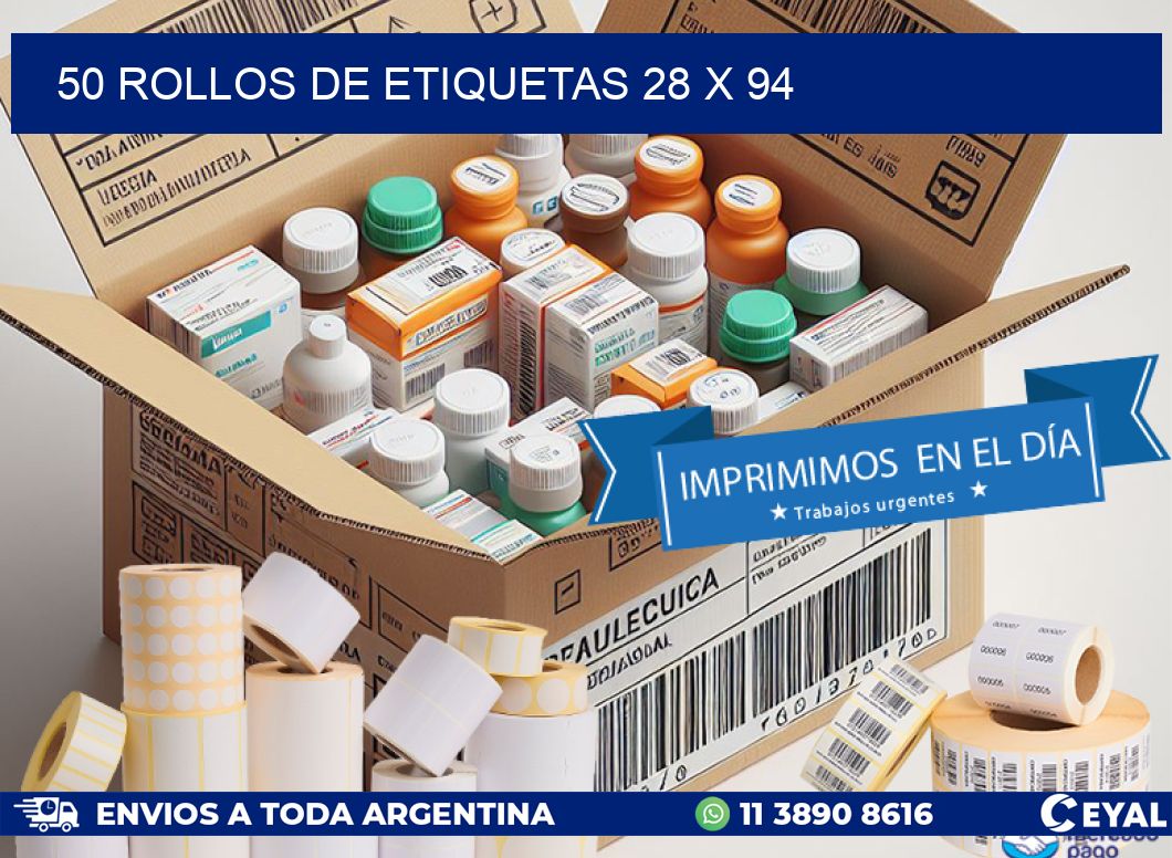 50 ROLLOS DE ETIQUETAS 28 x 94