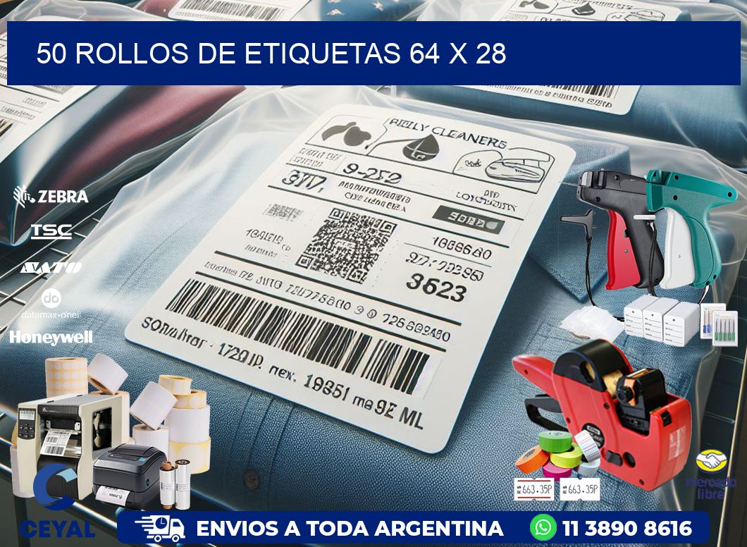 50 ROLLOS DE ETIQUETAS 64 x 28