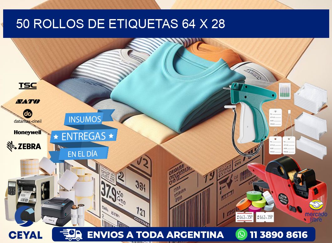 50 ROLLOS DE ETIQUETAS 64 x 28