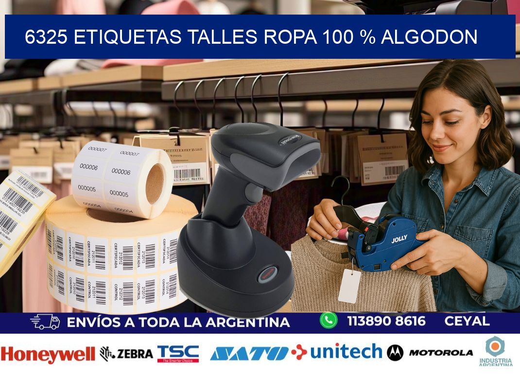 6325 ETIQUETAS TALLES ROPA 100 % ALGODON