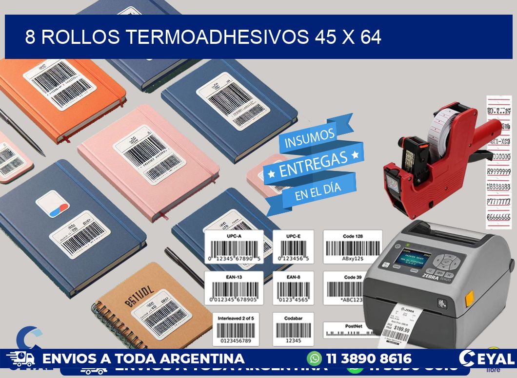 8 ROLLOS TERMOADHESIVOS 45 x 64