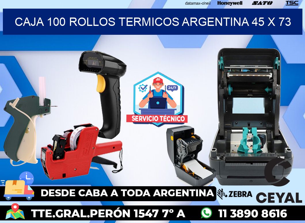 CAJA 100 ROLLOS TERMICOS ARGENTINA 45 x 73