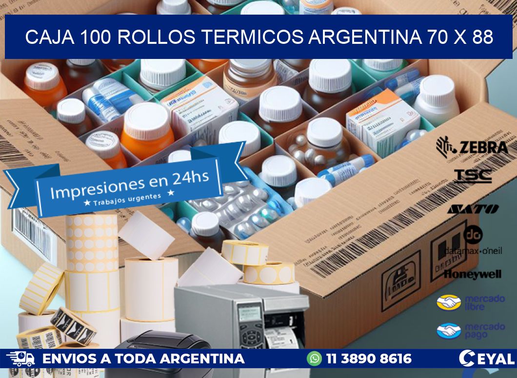 CAJA 100 ROLLOS TERMICOS ARGENTINA 70 x 88