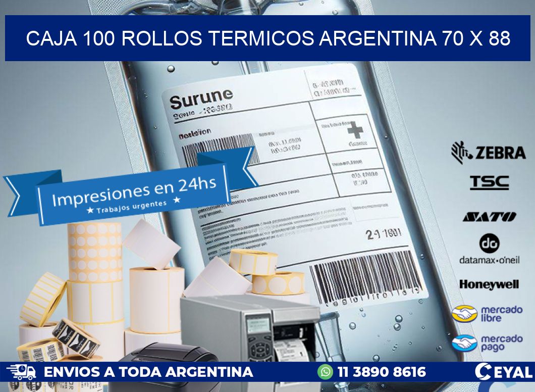 CAJA 100 ROLLOS TERMICOS ARGENTINA 70 x 88