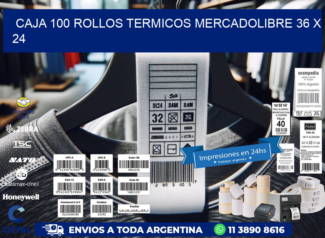 CAJA 100 ROLLOS TERMICOS MERCADOLIBRE 36 x 24