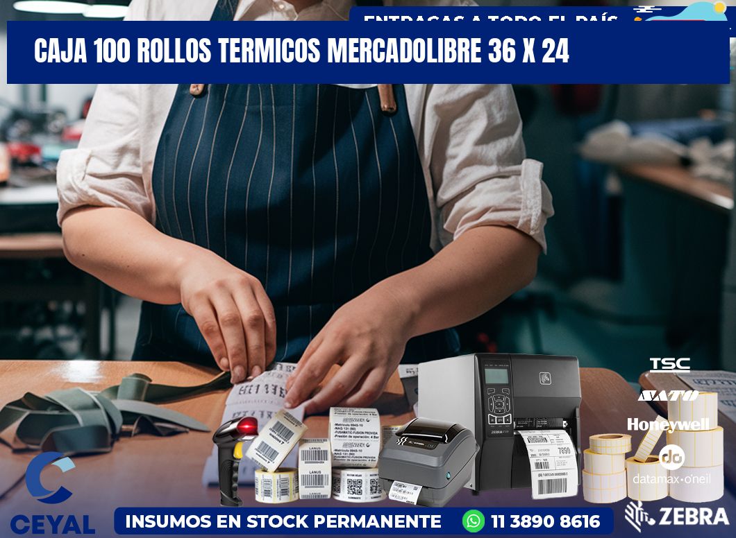 CAJA 100 ROLLOS TERMICOS MERCADOLIBRE 36 x 24